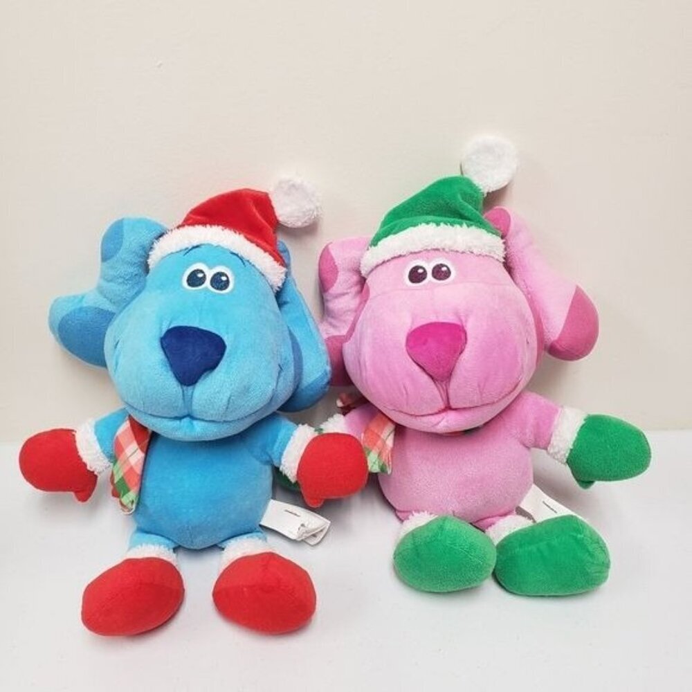Blues Clues 15" Blue Magenta Dog Santa Hat Scarf Christmas Holiday Plush Lot